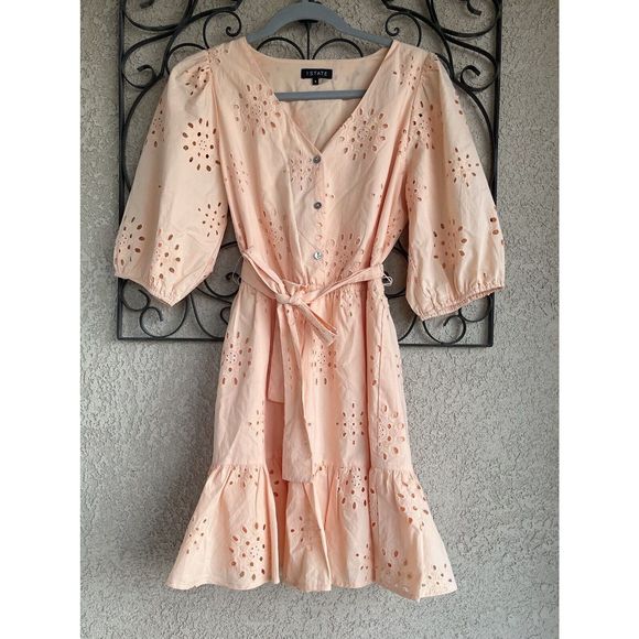 1 State Cotton Eyelet Embroidered Dress - Size Small - Peach/ Pink - Picture 2 of 10